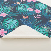 Blue Tropical Flower Garden Pattern Sherpa Deken (3/4)