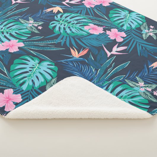Blue Tropical Flower Garden Pattern Sherpa Deken (3/4)