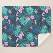Blue Tropical Flower Garden Pattern Sherpa Deken (Voorkant (horizontaal))