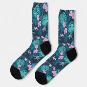 Blue Tropical Flower Garden Pattern Sokken (Links)