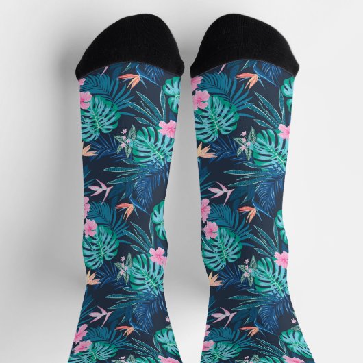 Blue Tropical Flower Garden Pattern Sokken (Top)