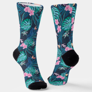 Blue Tropical Flower Garden Pattern Sokken