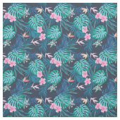Blue Tropical Flower Garden Pattern Stof (Swatch)