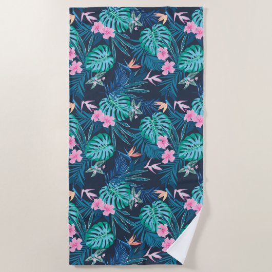 Blue Tropical Flower Garden Pattern Strandlaken (Voorkant)