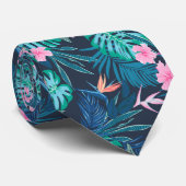 Blue Tropical Flower Garden Pattern Stropdas (Opgerold)