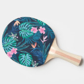 Blue Tropical Flower Garden Pattern Tafeltennisbatje (Zijkant)
