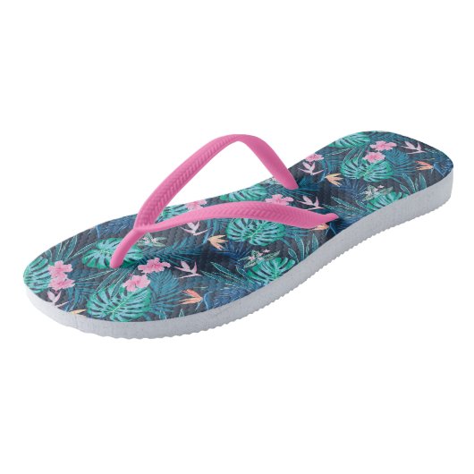 Blue Tropical Flower Garden Pattern Teenslippers (Schuin)