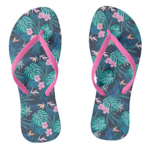 Blue Tropical Flower Garden Pattern Teenslippers
