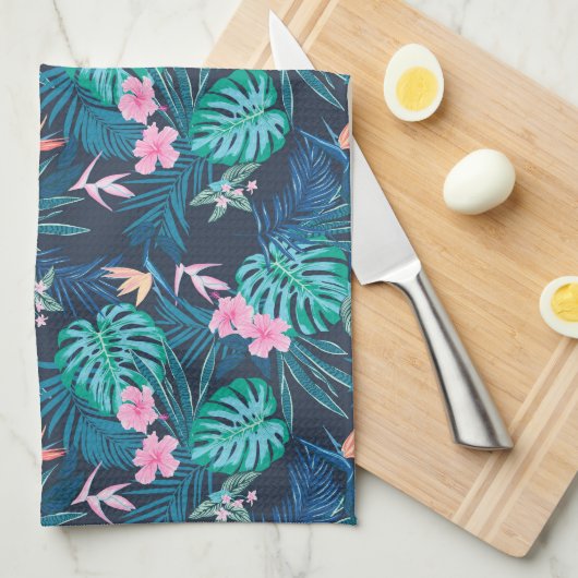 Blue Tropical Flower Garden Pattern Theedoek (Quarter Fold)