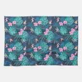 Blue Tropical Flower Garden Pattern Theedoek (Horizontaal)