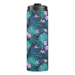 Blue Tropical Flower Garden Pattern Thermosbeker