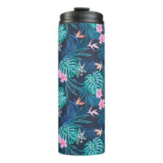 Blue Tropical Flower Garden Pattern Thermosbeker (Voorkant)