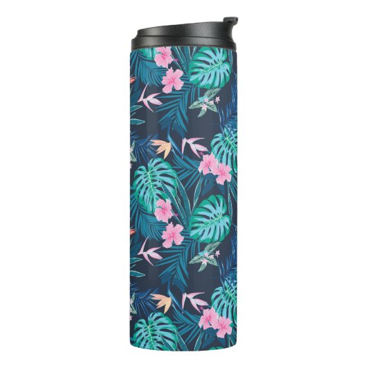 Blue Tropical Flower Garden Pattern Thermosbeker (Gedraaid links)