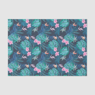 Blue Tropical Flower Garden Pattern Tissuepapier