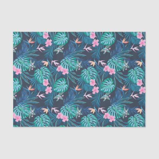Blue Tropical Flower Garden Pattern Tissuepapier (Voorkant)