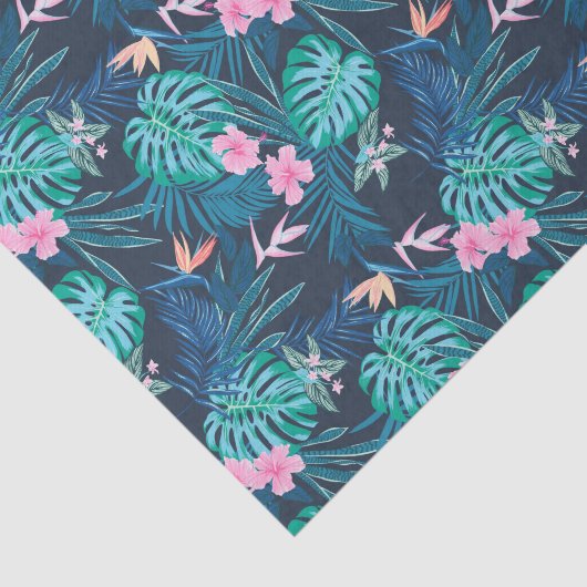Blue Tropical Flower Garden Pattern Tissuepapier (Detail)