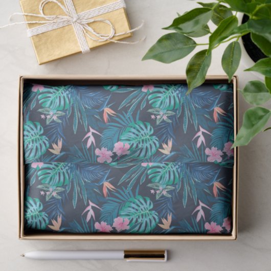 Blue Tropical Flower Garden Pattern Tissuepapier (Geschenk)