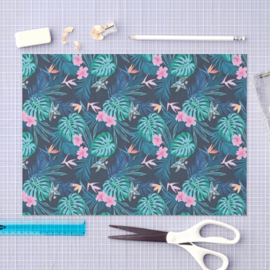 Blue Tropical Flower Garden Pattern Tissuepapier (Craft)