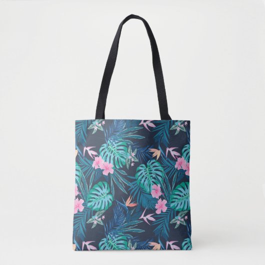 Blue Tropical Flower Garden Pattern Tote Bag (Voorkant)