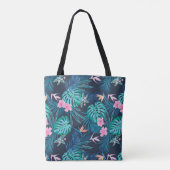 Blue Tropical Flower Garden Pattern Tote Bag (Achterkant)