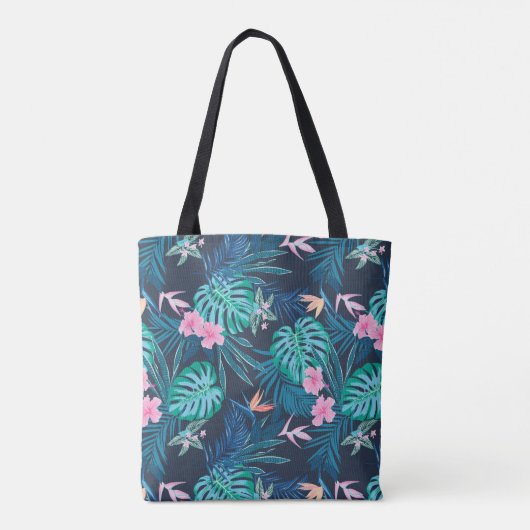 Blue Tropical Flower Garden Pattern Tote Bag (Achterkant)