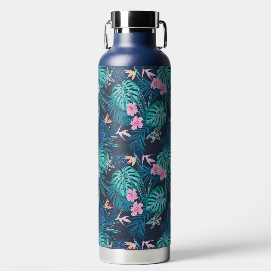 Blue Tropical Flower Garden Pattern Waterfles (Voorkant)