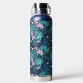 Blue Tropical Flower Garden Pattern Waterfles (Achterkant)
