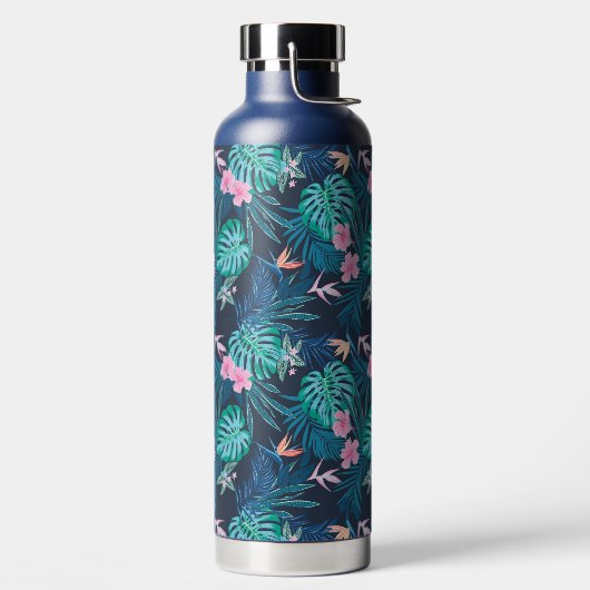 Blue Tropical Flower Garden Pattern Waterfles (Links)