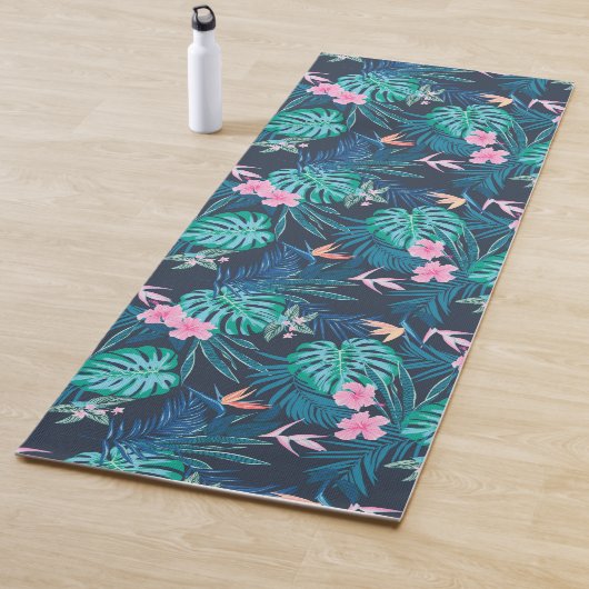 Blue Tropical Flower Garden Pattern Yogamat (In situ)