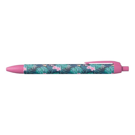 Blue Tropical Flower Garden Pattern Zwarte Inkt Pen (Bovenkant)