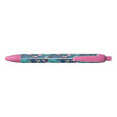 Blue Tropical Flower Garden Pattern Zwarte Inkt Pen (Achterkant)