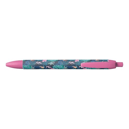 Blue Tropical Flower Garden Pattern Zwarte Inkt Pen (Achterkant)