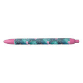 Blue Tropical Flower Garden Pattern Zwarte Inkt Pen (Voorkant)