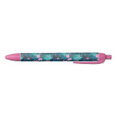 Blue Tropical Flower Garden Pattern Zwarte Inkt Pen (Bodem)
