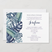 Blue Tropical Foliage Border Quinceañera Kaart (Voorkant)