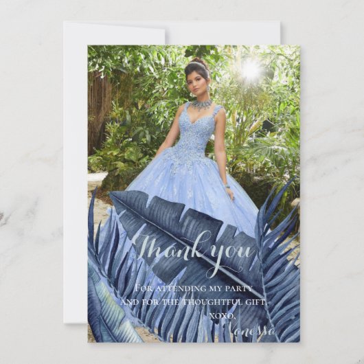 Blue Tropical Foliage Photo Bedankkaart (Voorkant)