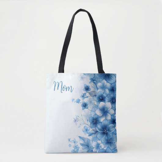 Blue Tropical Hawaiian Flowered Custom Moederdag Tote Bag (Voorkant)
