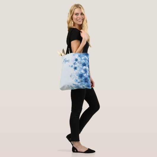 Blue Tropical Hawaiian Flowered Custom Moederdag Tote Bag (Op model)