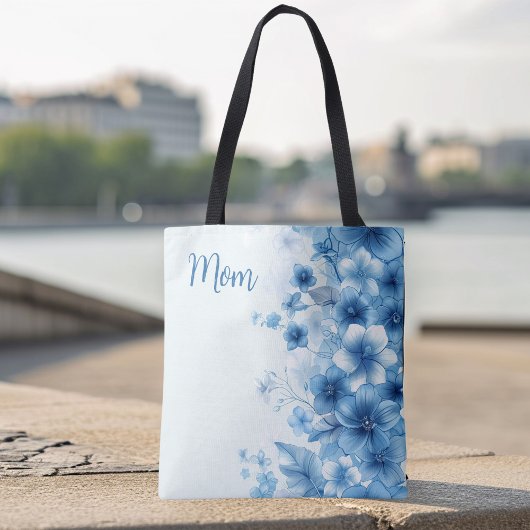 Blue Tropical Hawaiian Flowered Custom Moederdag Tote Bag