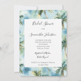 Blue Tropical Island Palm Trees Bridal Shower  Kaart