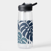Blue Tropical Leaf Wrap Pattern Waterfles (Links)