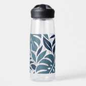 Blue Tropical Leaf Wrap Pattern Waterfles (Voorkant)