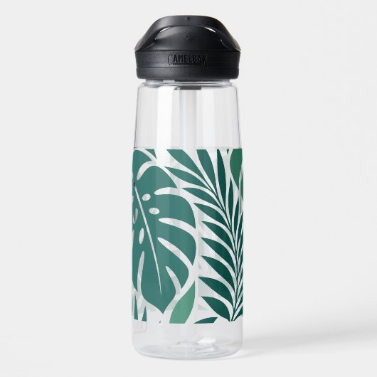 Blue Tropical Leaf Wrap Pattern Waterfles (Achterkant)