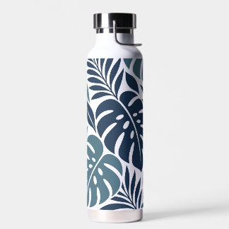 Blue Tropical Leaf Wrap Pattern Waterfles