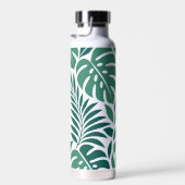 Blue Tropical Leaf Wrap Pattern Waterfles (Rechts)
