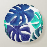 Blue Tropical Leaves Summer Vibes Rond Kussen<br><div class="desc">Designed with tropical leaves in various shades of blue,  this round pillow is a perfect home decor item! More options and matching articles are available in my collections. Feel free to contact me if you need any help to customize this or other designs from my store.</div>