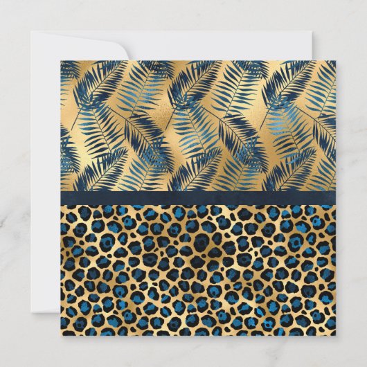 Blue Tropical Leopard Print Shimmer Quinceañera Kaart (Achterkant)