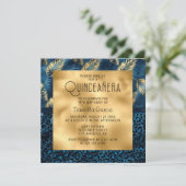 Blue Tropical Leopard Print Shimmer Quinceañera Kaart (Staand voorkant)