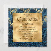 Blue Tropical Leopard Print Shimmer Quinceañera Kaart (Voorkant)