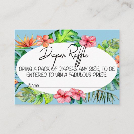 Blue Tropical Let's Flamingle Diaper Raffle Ticket Informatiekaartje (Voorkant)